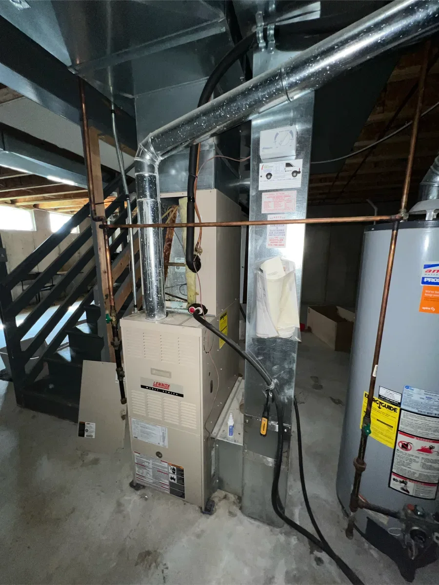 Indoor furnace before replacement in Lake St. Louis, Missouri.
