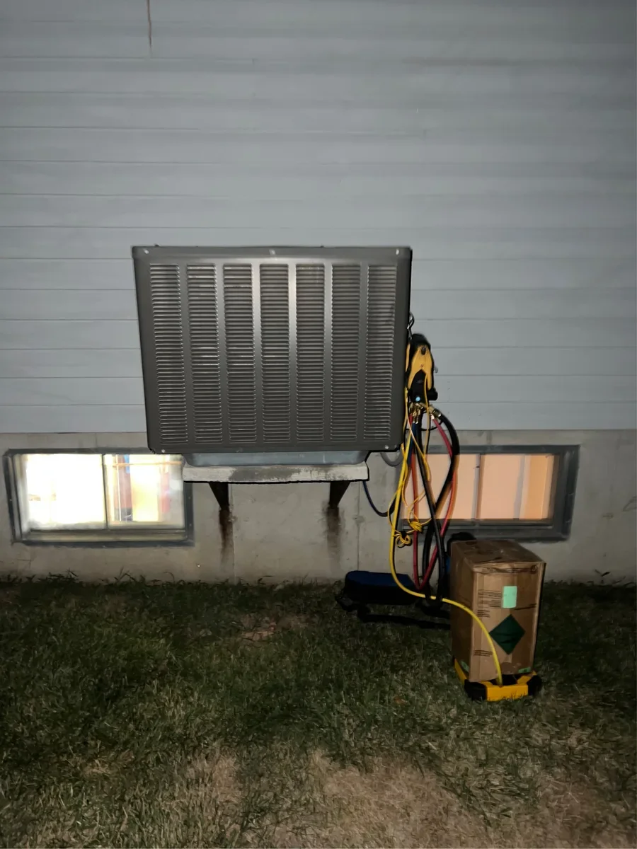 Outdoor air conditioner before replacement in O'Fallon, Missouri.