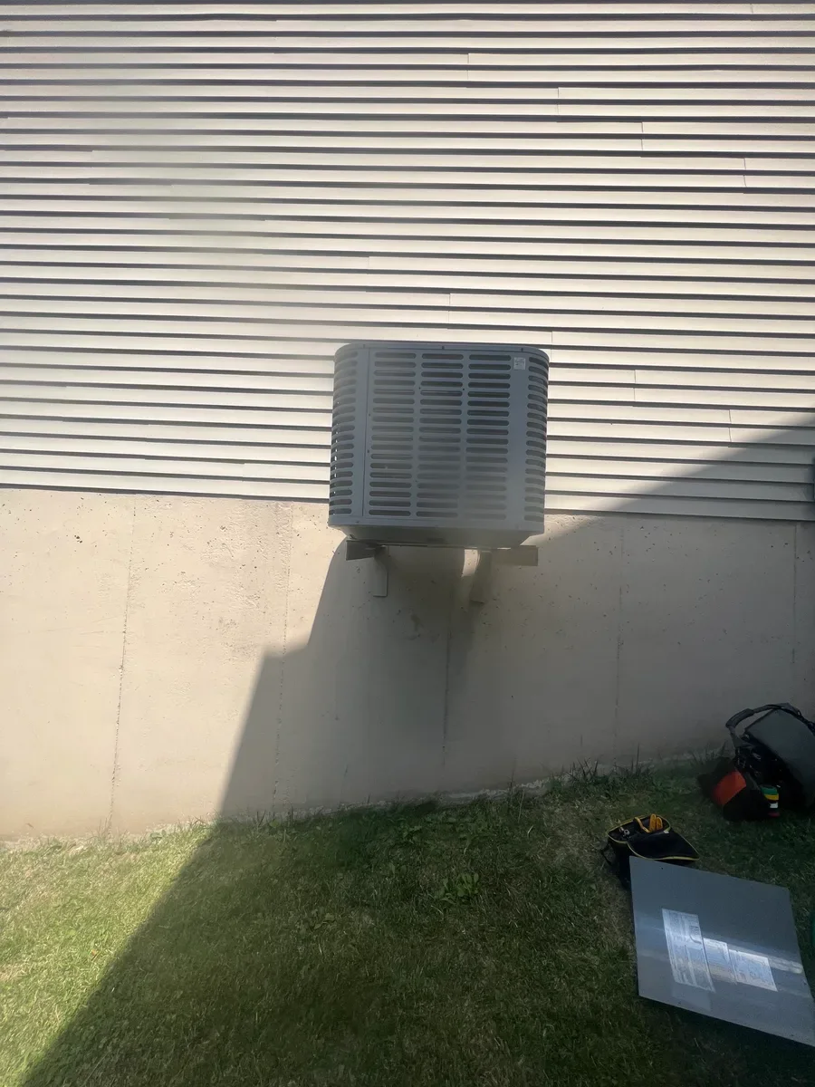 Outdoor air conditioner before replacement in O'Fallon, Missouri.