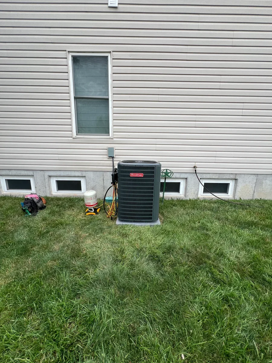 Outdoor air conditioner after replacement in O'Fallon, Missouri.