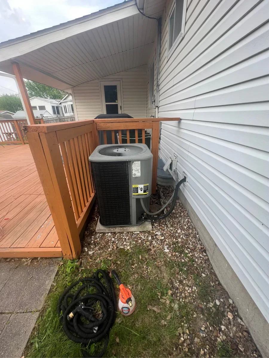 Outdoor air conditioner before replacement in O'Fallon, Missouri.