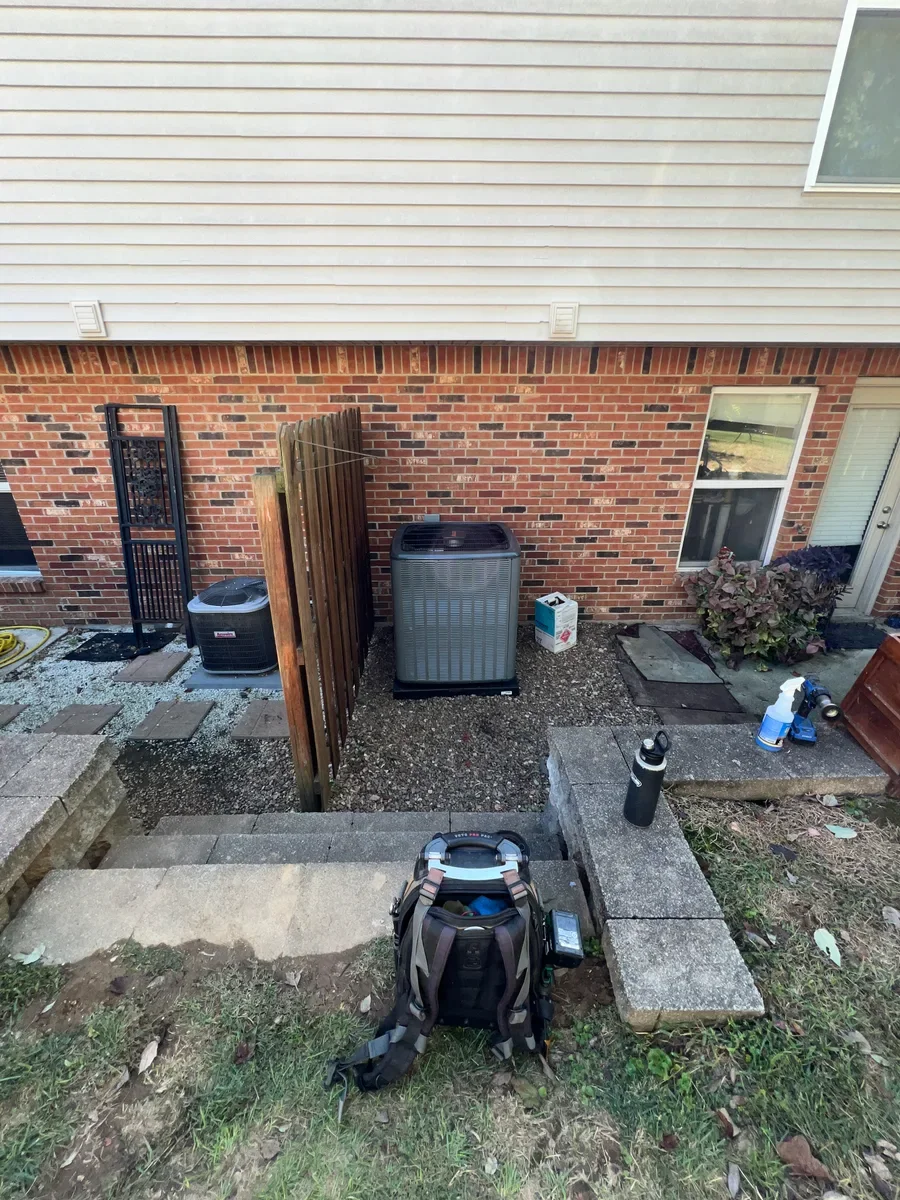 Outdoor air conditioner after a complete heating and cooling system replacement by KirbnJays in O'Fallon, Missouri.