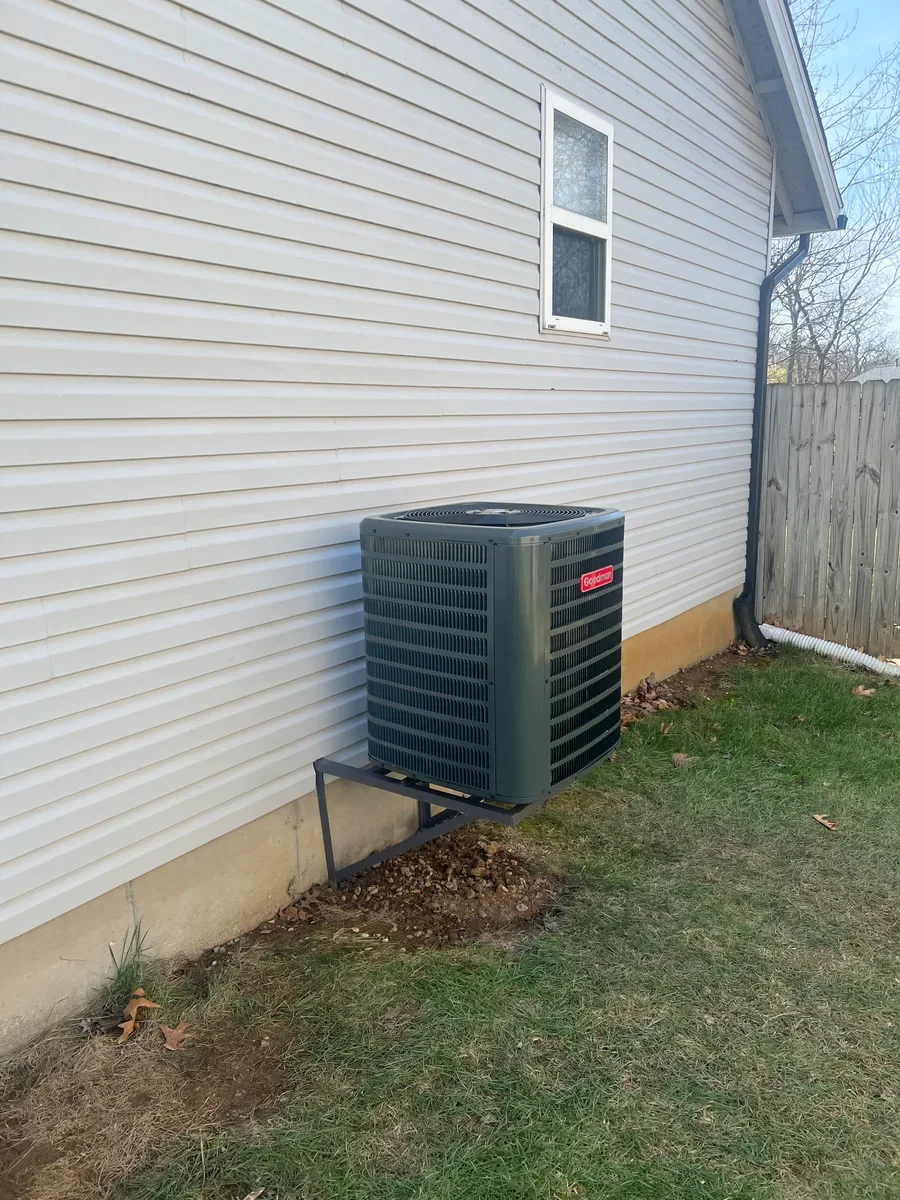 Outdoor air conditioner after a complete heating and cooling system replacement by KirbnJays in O'Fallon, Missouri.