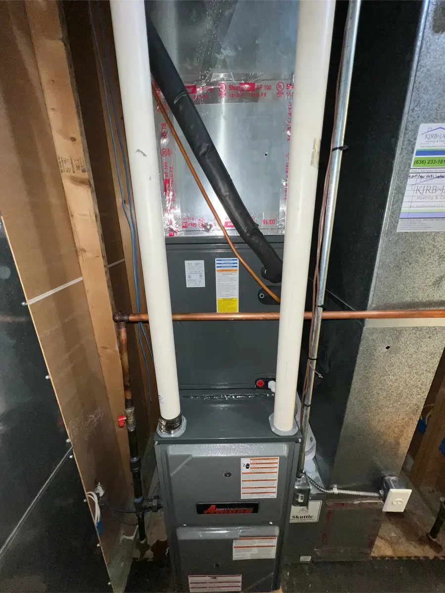 Completed indoor equipment installed by KirbnJays for a heating and cooling system replacement in O'Fallon, Missouri.