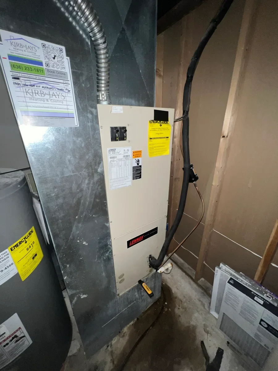 Indoor equipment before a heating and cooling system replacement in O'Fallon, Missouri.