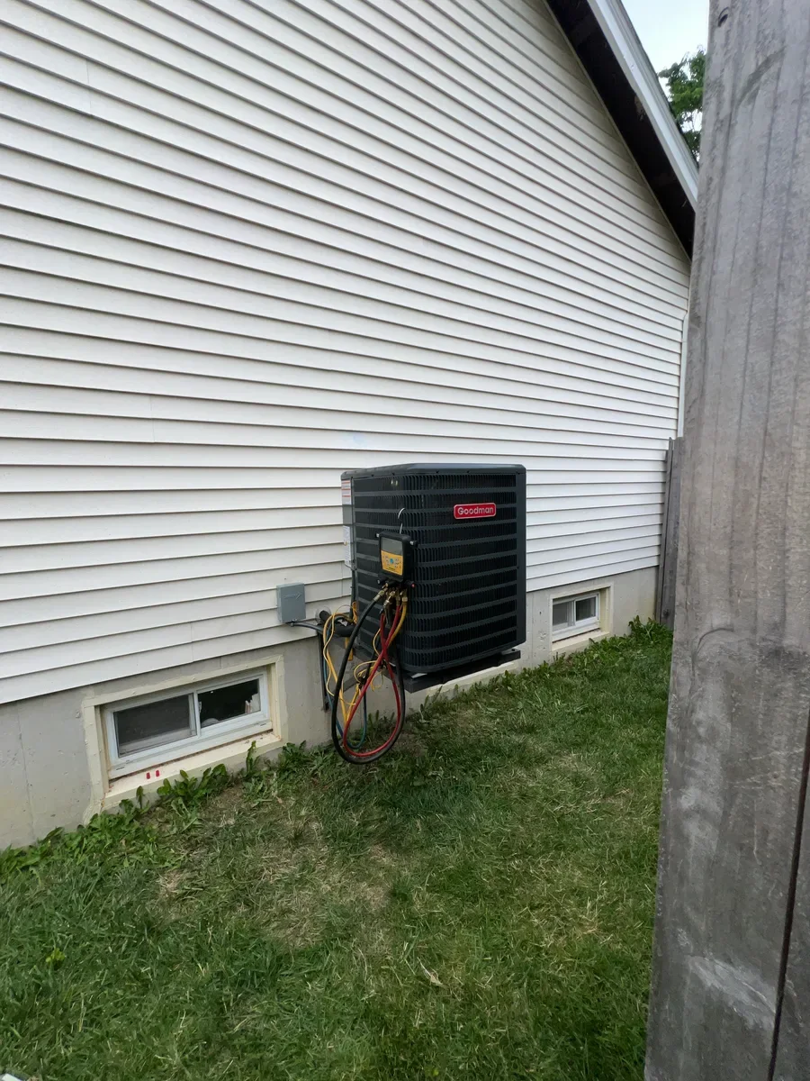 Outdoor equipment after a heating and cooling system replacement in O'Fallon, Missouri.