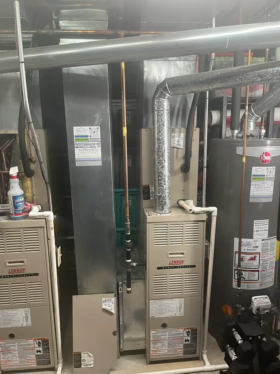 Indoor equipment before a heating and cooling system replacement in O'Fallon, Missouri.