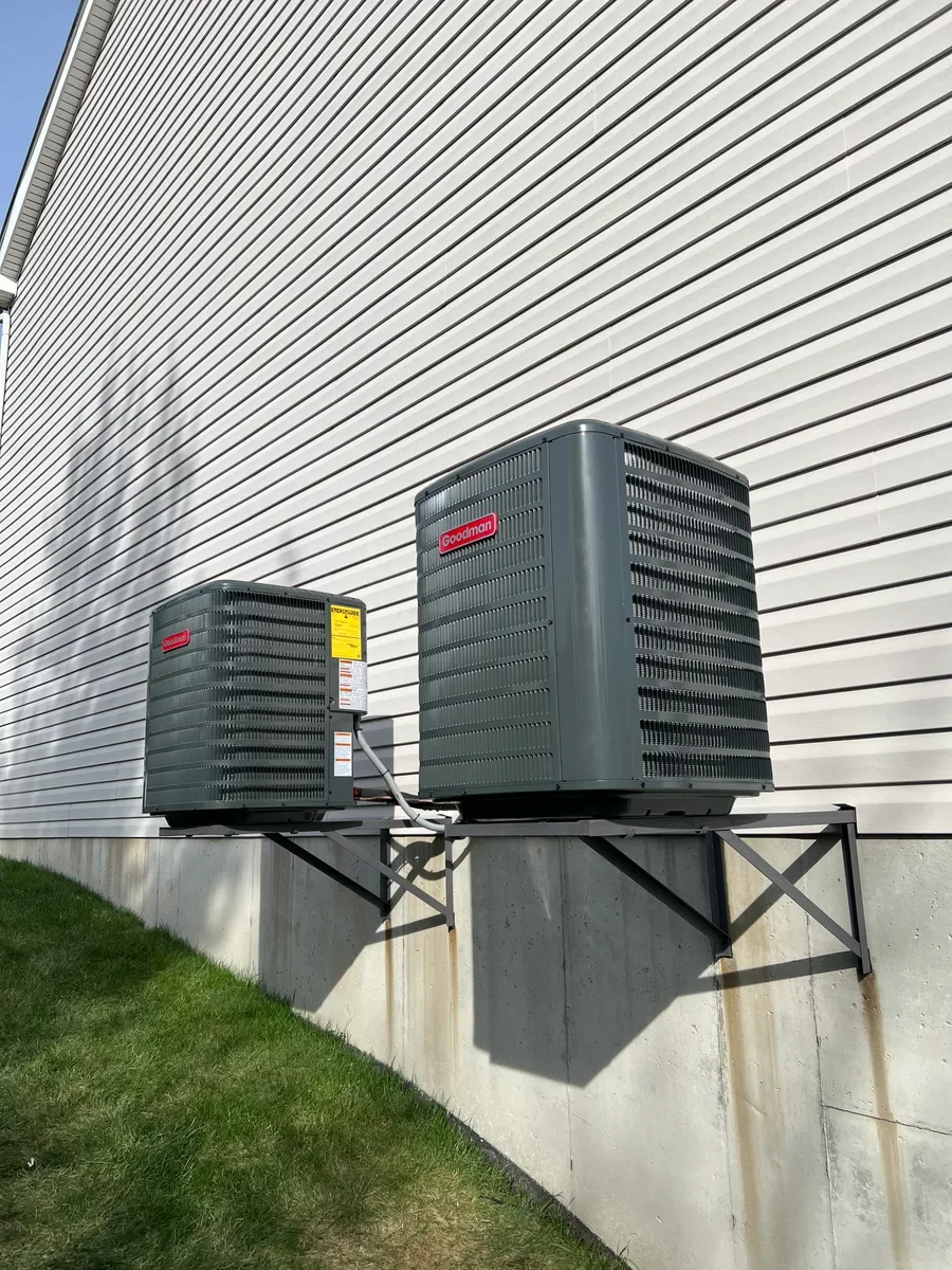 Outdoor equipment after a heating and cooling system replacement in O'Fallon, Missouri.