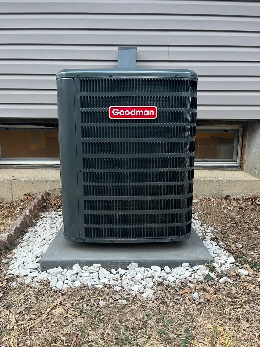 Outdoor air conditioner after replacement in St. Charles, Missouri.