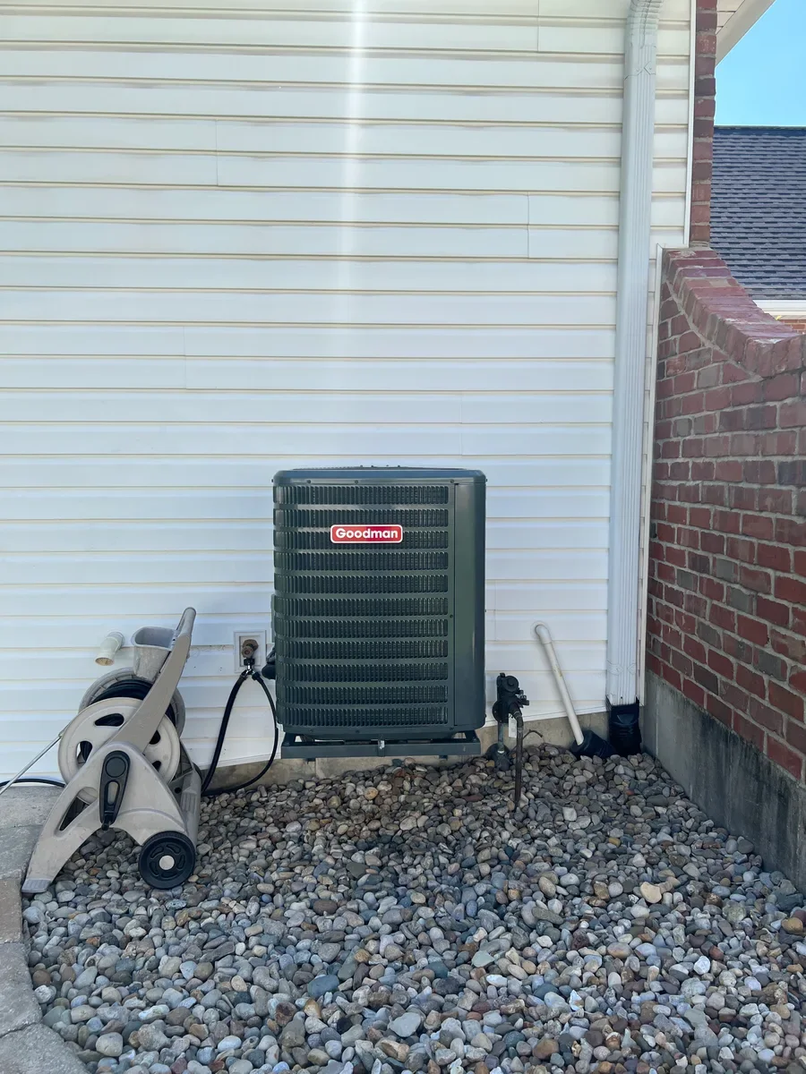 Outdoor air conditioner after replacement in St. Charles, Missouri.
