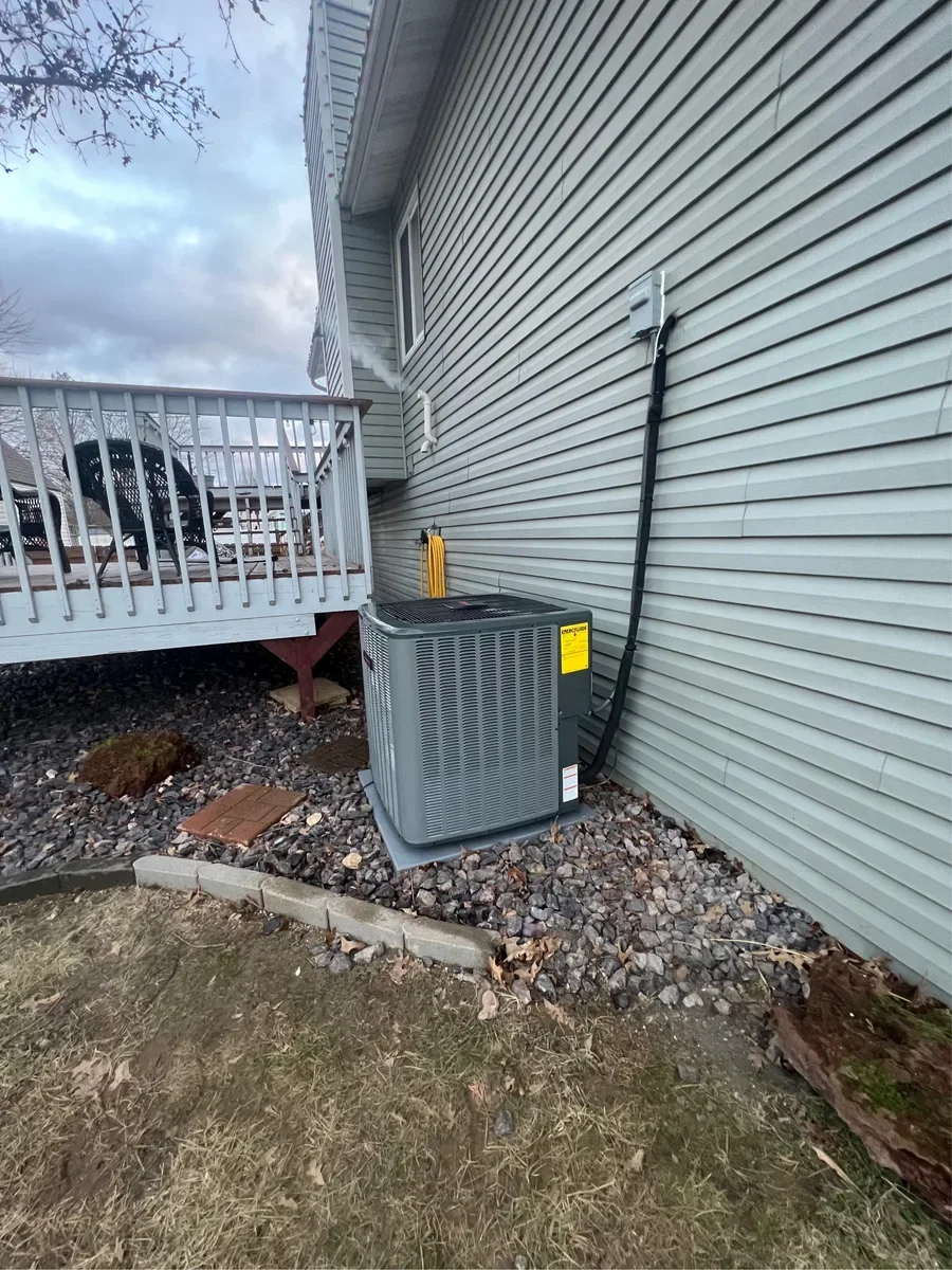 Outdoor air conditioner after replacement in St. Charles, Missouri.