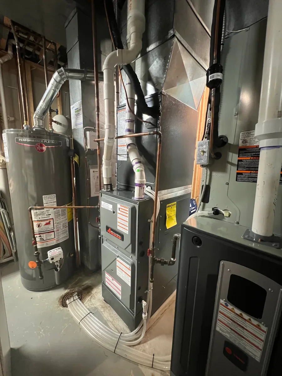Completed indoor equipment installed by KirbnJays for a heating and cooling system replacement in St. Charles, Missouri.
