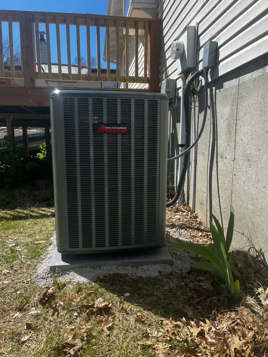 Outdoor air conditioner after replacement in St. Peters, Missouri.