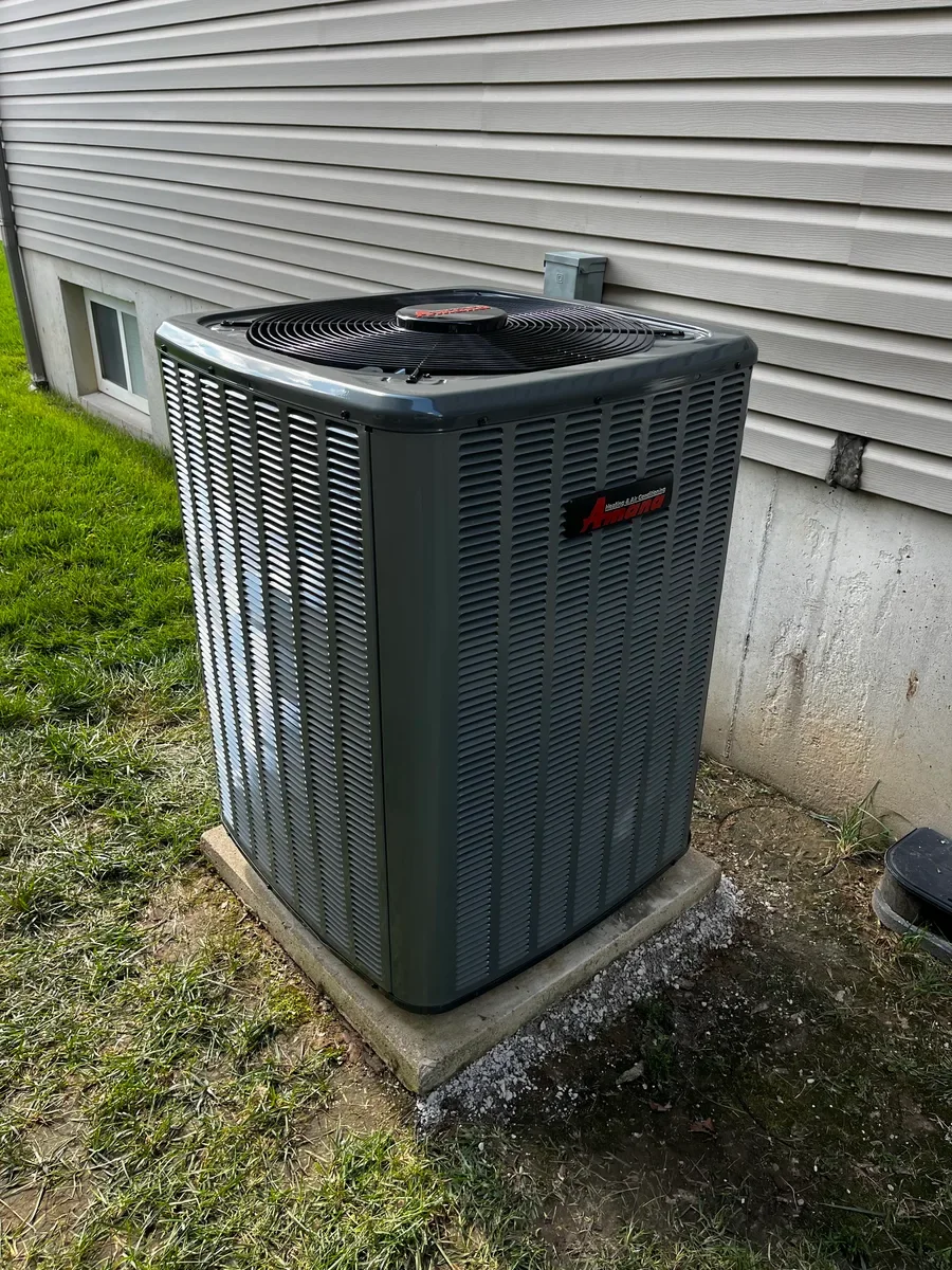 Completed outdoor equipment installed by KirbnJays for a heating and cooling system replacement in St. Peters, Missouri.