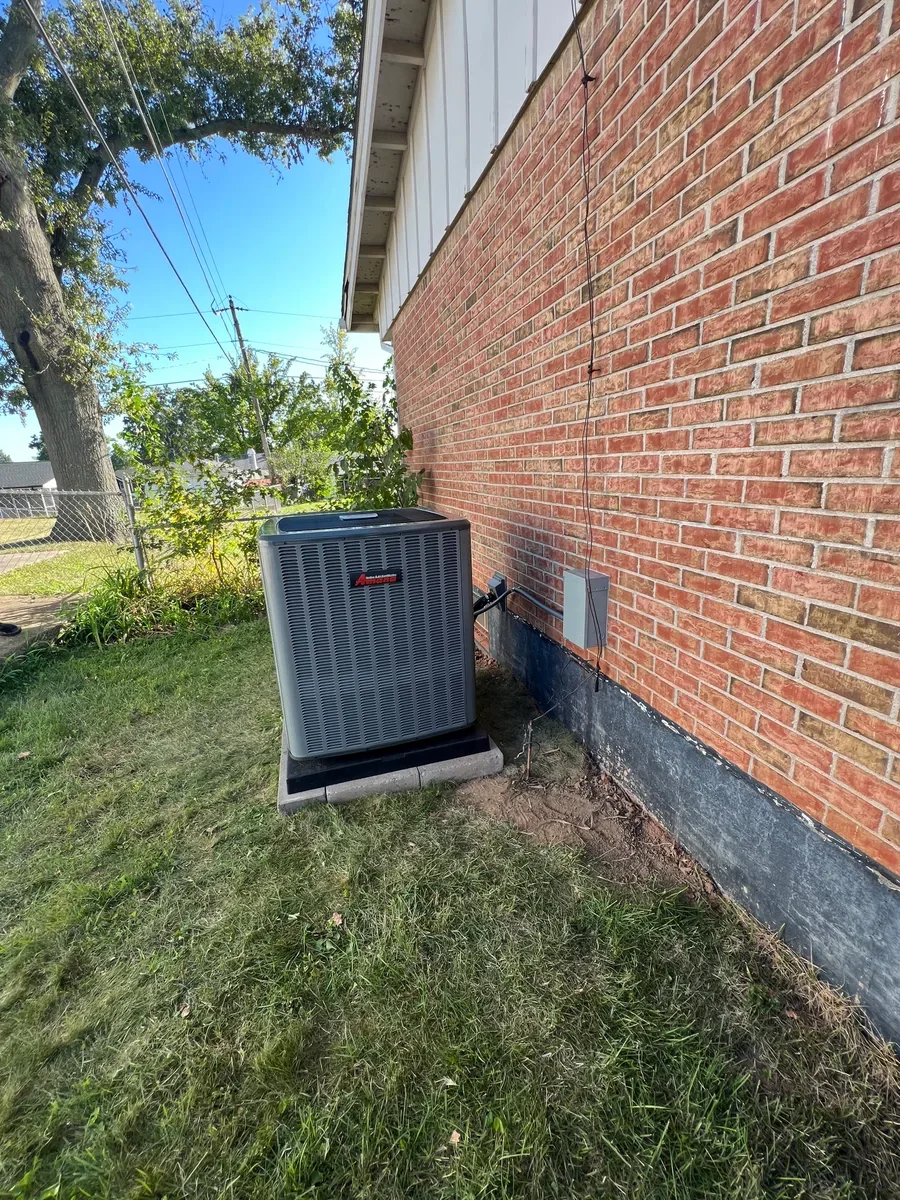 Completed outdoor equipment installed by KirbnJays for a heating and cooling system replacement in St. Peters, Missouri.