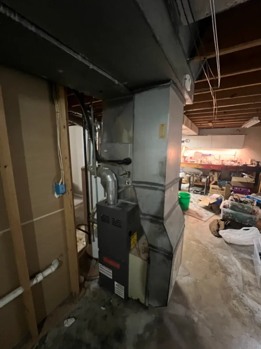 Indoor equipment before a heating and cooling system replacement in St. Peters, Missouri.