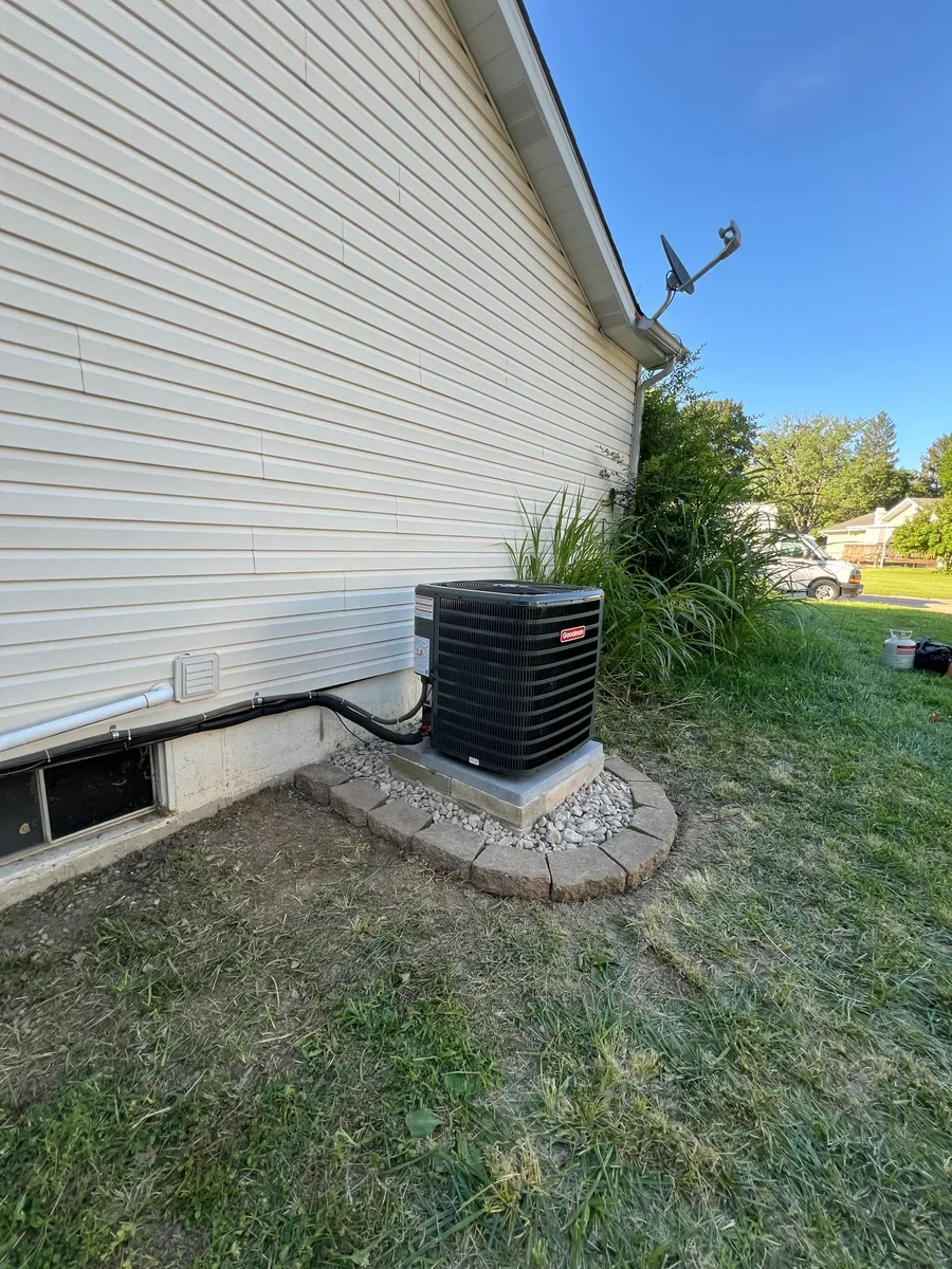 Outdoor equipment after a heating and cooling system replacement in St. Peters, Missouri.