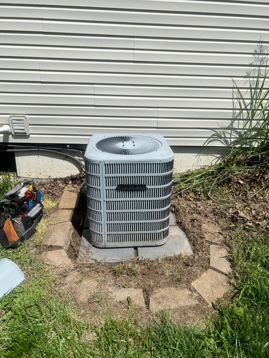 Outdoor equipment before a heating and cooling system replacement in St. Peters, Missouri.