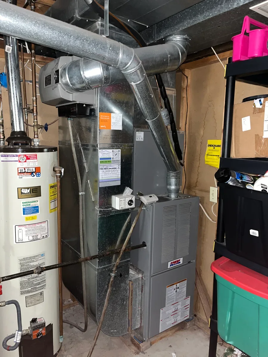 Indoor furnace before replacement in St. Peters, Missouri.