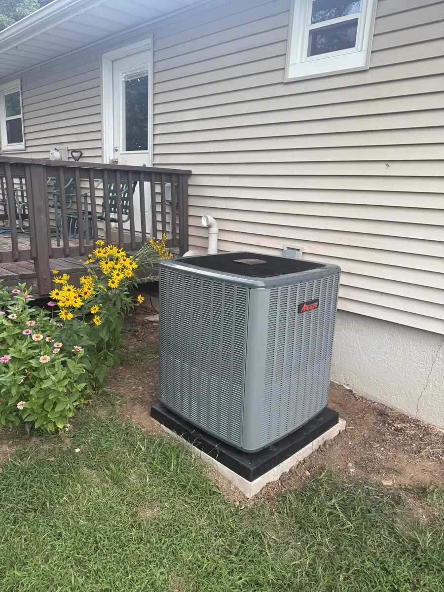 Completed outdoor equipment installed by KirbnJays for a heating and cooling system replacement in Wentzville, Missouri.