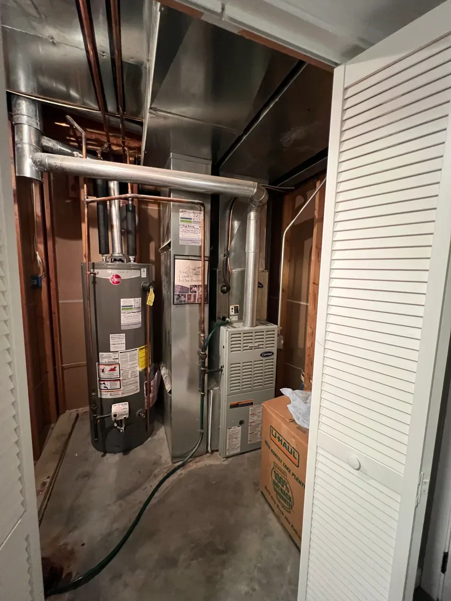 Indoor furnace before replacement in Wentzville, Missouri.
